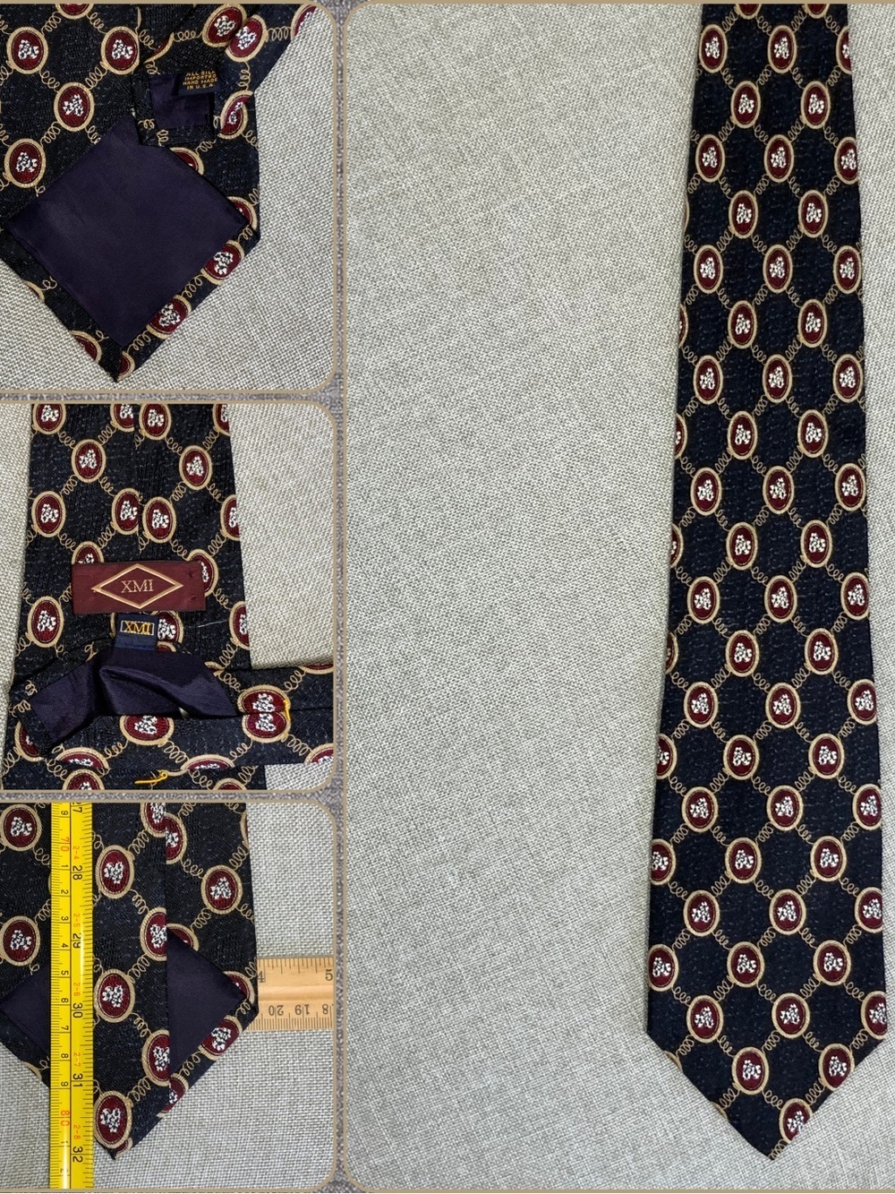 Vintage XMI Silk Medallion Wide Extra Long Tie USA Made